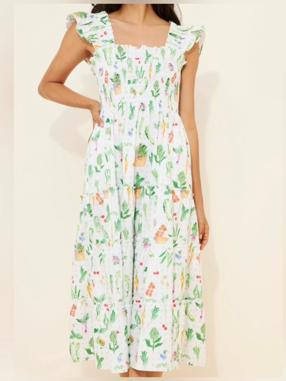 NWT Hill House Ellie Nap Dress in Farmers Market White Midi Pockets Sz XS